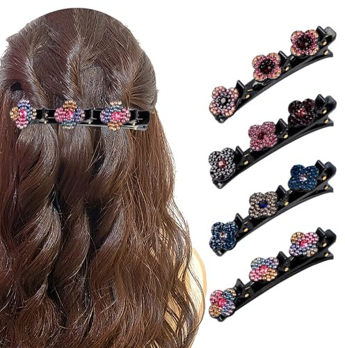 Strass Haarspangen mit Funkelnden Kristallsteinen - 4 Stück Glitzernde Haarstyling-Clips für Damen und Mädchen