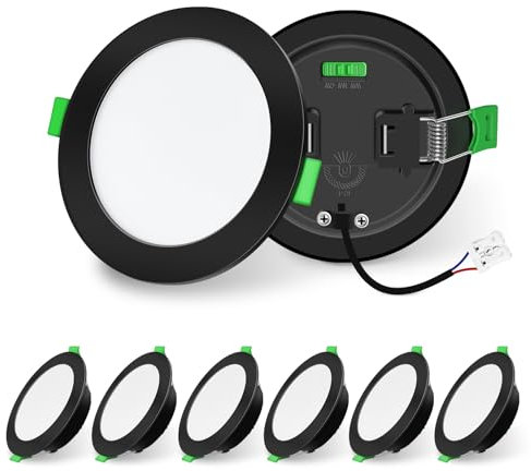 ALUSSO LIGHTING Schwarz Einbaustrahler LED Spots 230V Dimmbar 10W 1050lm Einbauleuchten Hohe Helligkeit, 3000K 4000K 6500K Deckenspots Ultra Flach Deckenleuchte IP44 für Badezimmer Küche, 6er Set