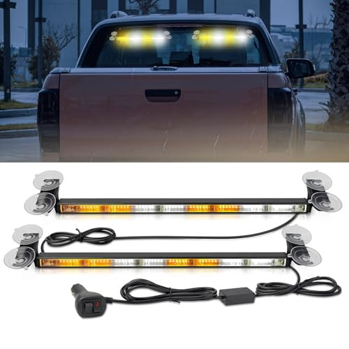 Rampe Gyrophare LED,Lampes à Ventouses pour Voitures,Bande Lumineuse Stroboscopique,Ip67,Flash 23 Modes,Cordon d'alimentation De 4.5m,Blanc Et Jaune,pour Voitures,Camions,Tracteurs,Etc.