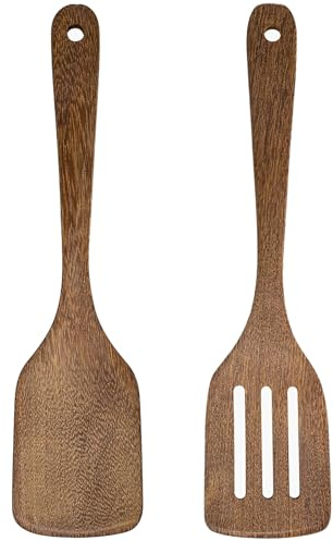 2 Stück Pfannenwender Holz Geschlitzt, 30cm Küchenhelfer aus Hochwertigem Massivholz für Antihaftbeschichtete Pfannen, Kochlöffel Holzspatel Spülmaschinenfest Zum Kochen, Küchenbesteck Küchenzubehör