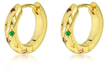 PHNIBIRD Creolen Gold 925 Sterling Silber Ohrringe Creolen Gold mit Bunt Zirkonia Hypoallergen Ohrringe für Mädchen Frauen