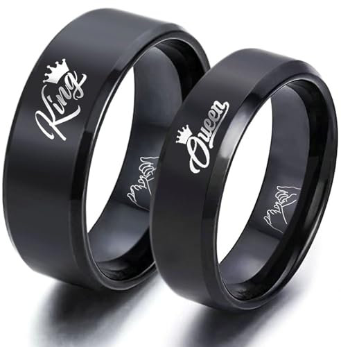 Bishilin Paar Ringe Set, Partnerringe Edelstahl King Queen 8MM 6MM Verlobungsringe Hochzeit Ringe Damen Gr.54 (17.2)+Herren Gr.57 (18.1)