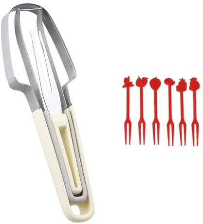 Cortador de Frutas 3 en 1, Cortador de Melón y Sandía con 6 Tenedores, Para Cortar Sandía, Melón y Frutas, Ideal para Fiestas, Picnics y Uso en Casa (crema)