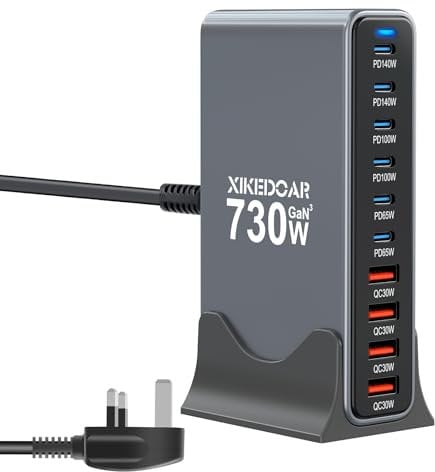 730W USB Charger, 10 Port GaN Charging Station 140W Laptop Chager Power Adapter Compatible with MacBook Pro, Air, Dell, iPad, USB C Charger Block for iPhone 16,15,14,13,12, Samsung Galaxy S24,S23