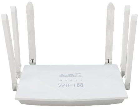 4G LTE WiFi6 Router, Hochgeschwindigkeit 300 Mbit/s mit 6 Antennen und SIM-Kartensteckplatz, 32 Geräte, 300 m² Reichweite, eingebaute Firewall, 5000-mAh-Akku