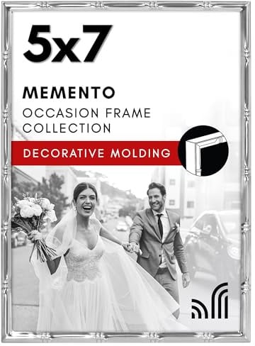 Americanflat 5x7 Picture Frame with Bamboo-Style Molding - Silver Bamboo Frame with Shatter-Resistant Glass - Elegant Gallery Style Frames for Tabletop or Wall Display - Silver | Shatter-resistant glass, wall or tabletop display with included easel, triangle hangers included, fits photos and art