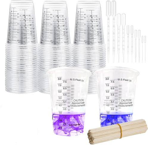 Spetsbst Epoxidharz Mischbecher 50 Stück,240ml Messbecher Epoxidharz | Zubehör Werkzeug mit 50pcs Mischstäbchen, 10pcs Tropfer für Flüssigkeiten, Mischen von Harz, Farbe, Pigment