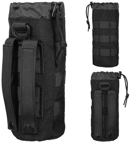 Telooco Porte-bouteille d'eau pour sac à dos de voyage/tout-terrain avec cordon de serrage, crochet en D et fond en maille pour randonnée, voyage, sport et activités de plein air (noir)