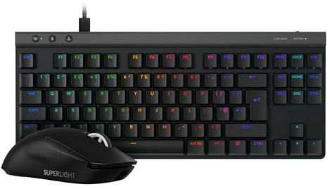 Logitech G PRO X SUPERLIGHT 2 Wireless Gaming Mouse, 60gr, 8K, 44K DPI, USB-C + G515 RAPID TKL Low-Profile Wired Gaming Keyboard, QWERTY UK - Black