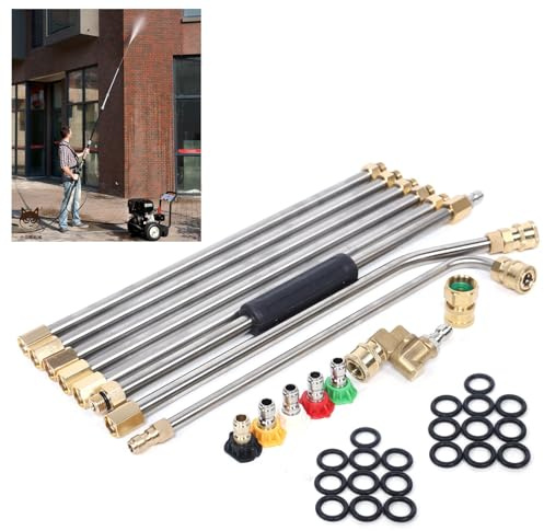 4000 Psi High-Pressure Cleaning Wand Set with 5 Nozzles, Pressure Washer Extension Wand, 20 O-Rings, 30° 90° Curved Rod, Replacement Lance, Gutter Cleaner Tools