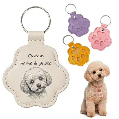 Umitive Souvenir Personnalisé pour Chien ou Chat, Porte-clés Photo et Nom, Boîte à Poils, Cadeau en Cuir Gravé en Mémoire d'un Animal, Cadeau Portable pour Amoureux des Animaux