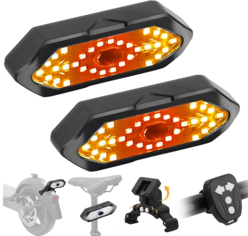 Blinker E Scooter, IPX4 USB Wiederaufladbar E Scooter Blinker mit Funkfernbedienung & Automatische Bremsanzeige & Kurvenwarnung, mit 5 Modi, Roller Zubehör für Xiaomi M365/Pro2/1S Ninebot G30/G30D