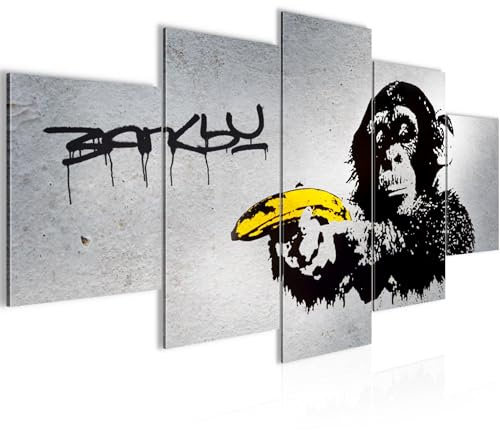 Runa Art - Bilder Affe mit Banane Pistole 200 x 100 cm 5 Teilig XXL Wanddekoration Design Grau 302851a
