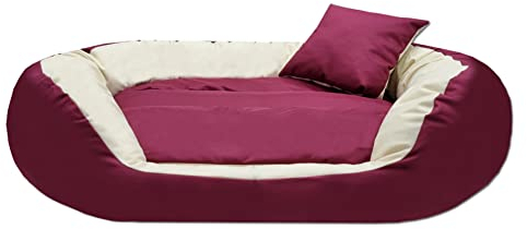 Odol-Plu Hundebett Hundekissen Hundesofa Hundekorb Katzenbett Tierbett 110 cm x 80 cm, XXL, wasserdicht (Dunkelrot-Beige)
