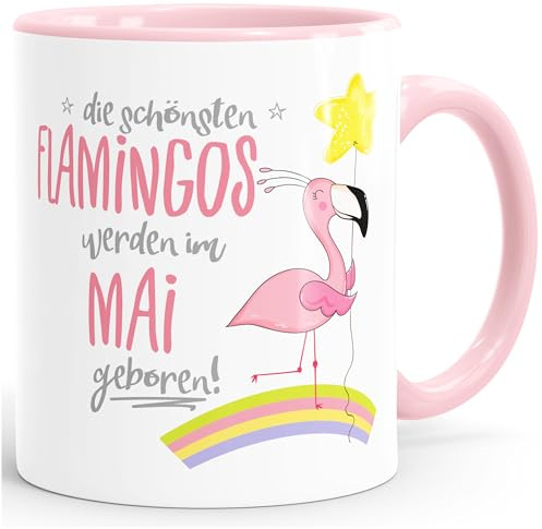 MoonWorks Geschenk-Tasse die schönsten Flamingos werden im (style_variation) geboren Geburtstags-Tasse Geburtstmonat Wunschmonat Kaffee-Tasse Rosa unisize