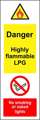 Indigos UG Aufkleber Danger highly flammable LPG. No smoking or naked lights sign - 30x10cm - Sticker für Büro, Firma, Schule, Hotel, Werkschutz