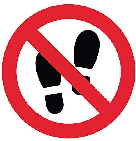 SupStick Autocollant Interdit de Marcher Diamètre 20x20cm Rond, Interdiction Vinyle avec Pelliculage Brillant de Haute Qualité / Anti UV / Résistant aux Températures et aux Intempéries