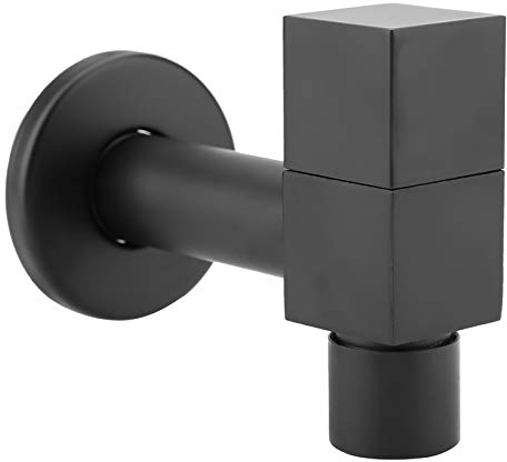 Rubinetto Lavatrice da Parete in Ottone, Design Quadrato, Nero, con Filettatura G1/2 e G3/4, per Bagno e Piscina, Montaggio a Parete