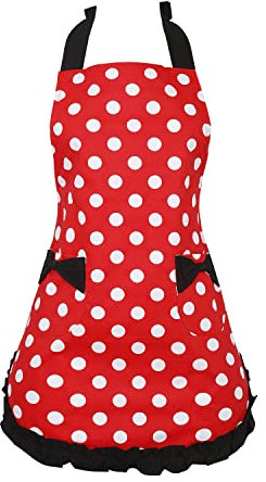 RosieLily Lovely Sweetheart Red Retro Kitchen Aprons Flirty Woman Girl Bowknot Cotton Polka Dot Cooking Pinafore Vintage Apron with Pockets Christmas