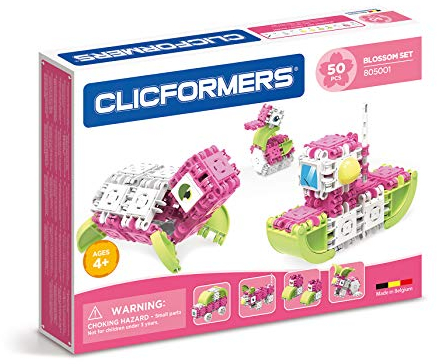 CLICFORMERS Konstruktionsspielzeug für Kinder ab 3 Jahre, kreatives Lernspielzeug im 50 teiligen Set, Bausteine für Mädchen und Jungen, Montessori STEM-Spielzeug mit 3in1 Blüten Set,