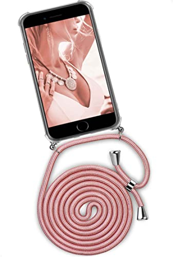 ONEFLOW Handykette für iPhone 6s / iPhone 6 Hülle mit Band, Handyhülle mit Kette abnehmbar, Handyband zum Umhängen, Handy Umhängeband Lange Handykordel, Twist Case – Rosegold