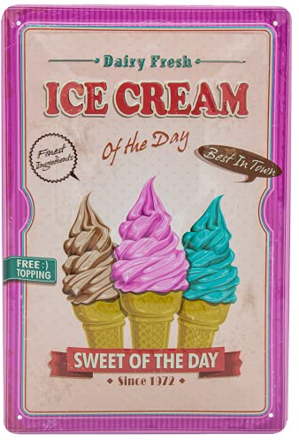 EIS, Ice Creme, Softeis, geprägtes Blechschild 30 x 20 cm, Softeis Eisdiele, Gelateria - Schokolade, Erdbeere und Phantasie mit Topping
