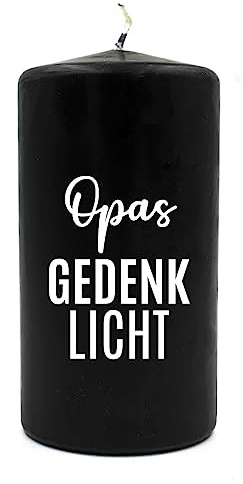 WB wohn trends Trauer-Kerze, Opas Gedenklicht, schwarz weiß, 15cm d=8cm, Spruch-Kerze Gedenk-Kerze