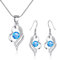Kamise Schmuck Set Silber, 925 Sterling Silber Herz Silberkette & Hängend Ohrringe Set mit Zirkonia, 45cm Herz Halskette und Ohrhänger für Damen, Romantic Schmuckset mit Geschenkbox (Aquamarin)