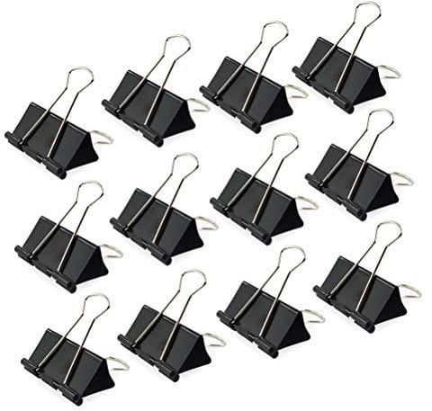 kuou LEZQHB 12 pcs Binder Clips, Black Metal Paper Clips, 41mm Sizes Foldback Clips Clamp Binder Clips with Box for Office Home Supplies