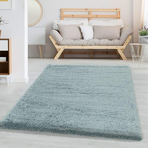 Carpettex Hochflor Teppich Wohnzimmer Shaggy Flokati Teppich Modern Einfarbig 240 x 340 cm Blau - Teppich Schlafzimmer Weich Flauschig Waschbar Teppich Küche Esszimmer - Langflor Teppiche