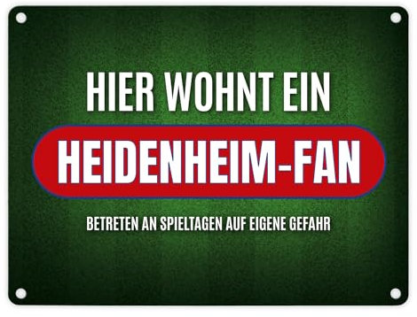 trendaffe - Hier wohnt EIN Heidenheim-Fan Metallschild mit Rasen Motiv Fußball Stadion Fan
