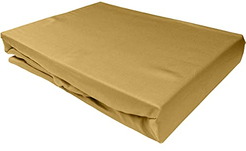 Bettwaesche-mit-Stil Mako Satin Spannbettlaken Spannlaken Spannbetttuch (180 cm x 200 cm, Matratzenhhöhe 12-20 cm, Gold)