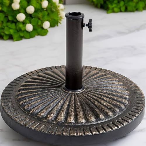 14KG Parasol Base – Weatherproof Heavy Garden Umbrella Stand with Adjustable Knob | Rustproof Cast Iron Effect, AntiTip Floral Design, Fits Patio Parasols & Outdoor Furniture, 45cmRound 𝗘𝗣𝗜𝗦𝗘𝗡𝗧