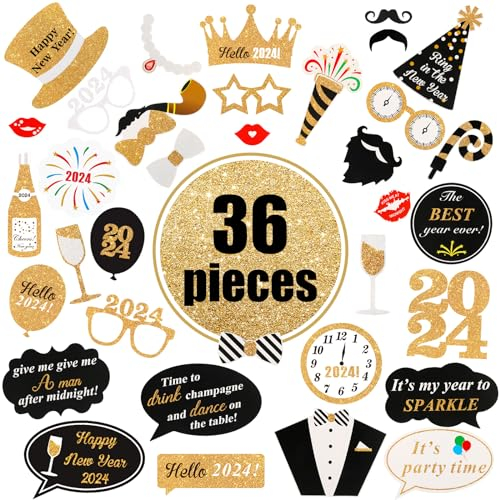 Runmeihe 36 Stück Silvester Foto Requisiten,Silvester Deko 2022, 2022 Neujahr Fotorequisiten Fotoaccessoires, Photo Booth Party Zubehör für 2022 Neujahr