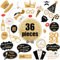 36 Stück Silvester Foto Requisiten, Schwarze Gold Happy New Year Silvester Deko 2025 mit Sticks und Tape, New Years Eve Deko Silvester Party 2025 Foto Requisiten