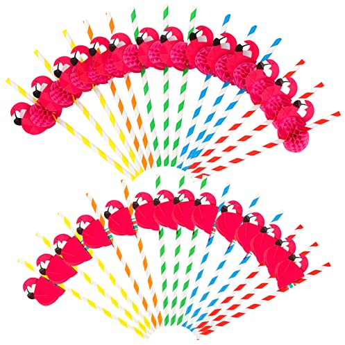 50 Pièces Papier Cocktail Pailles 3D Flamingo Pailles Cocktail Ananas Pailles PaillesPapier Jetables Biodégradables Paille Cocktail Hawai Paille en Papier à Fruits pour Fête Célébration (Flamingo)