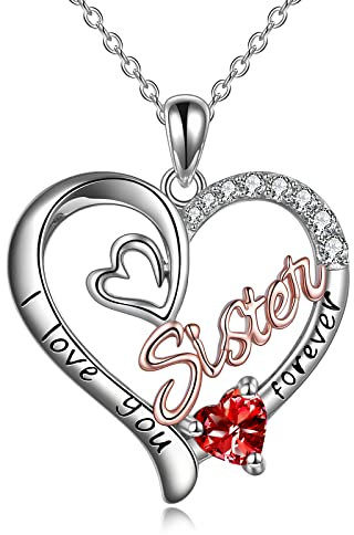 WINNICACA Schwester Anhänger Sterling Silber I Love You Forever Halskette Januar Geburtsstein Anhänger Schmuck für Frauen Schwester Freund Geburtstagsgeschenke