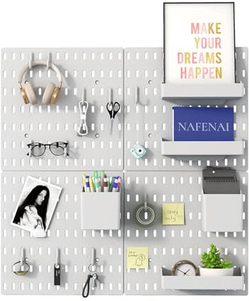 Nafenai Kit d'organisation murale combinée, 4 panneaux perforés et 11 accessoires de suspension modulaire, kit de panneaux perforés pour la maison et le bureau