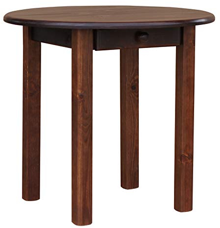 Table ronde en pin avec tiroir - Table à manger - Table de cuisine - Restaurant - Noyer (80 cm)
