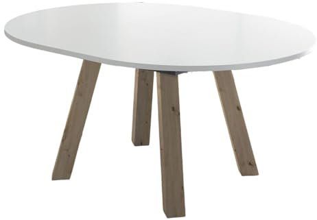 58 aufm Kessel Esstisch Rund ausziehbar Edda 1 Ø 130 cm Esszimmertisch Asteiche/Weiß Matt Lack