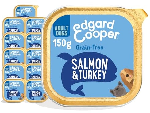 Edgard Cooper Grain-Free Wet Dog Food for Adult Dogs, (Salmon&Turkey11 x 150g), Natural Dogs Food in Cup with Fresh Meat & Amino Acids, Gluten-Free, High Protein