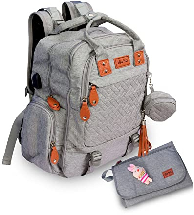IFJA Sac à langer multifonction pour bébé, grand sac à langer avec matelas à langer, porte-tétine pour les affaires de bébé et sangles de poussette pour plus de commodité, sac unisexe pour maman et