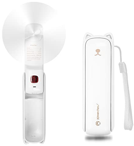 OHLGT Mini Ventilateur Portable, 3 vitesses rechargeables 12-24 heures de fonctionnement, ventilateur à main 3 en 1 avec lampe de poche, banque d'alimentation pour le voyage, le maquillage des femmes