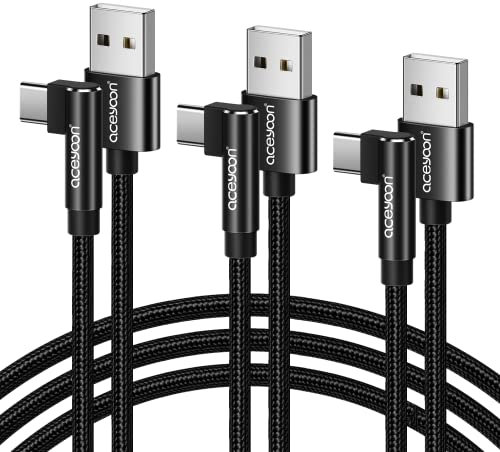 aceyoon Cable USB C Coudé 90 Degrés 1M, Lot de 3 Cable USB C Charge Rapide & Synchro USB Type C en Nylon Tressé Compatible avec iPhone 16 Plus Pro Max 15, Galaxy S24 Plus Ultra S23 S22