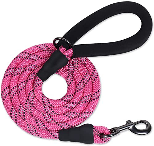 VIVAGLORY Laisse Solide en Corde pour Chien avec Poignée Rembourrée en Néoprène Doux et Fils Réfléchissants, Laisse de 150CM pour Entraînement et Promenade de Chiens Moyens et Grands, Rose