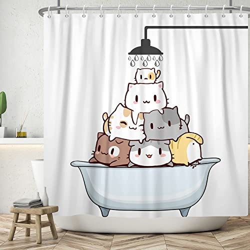 Ttincceer 180x200cm Niedliche Katze Duschvorhang Cartoon Katze in Badewanne Dusche Bad Vorhang Wasserdicht Lustige Tier Haustiere Duschvorhänge Waschbar Badewanne Vorhang