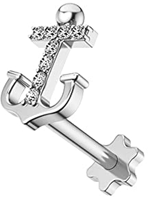 BlackAmazement 316L Edelstahl Piercing Labret Helix Tragus Monroe Cartilage Ohrstecker Anker Anchor Seefahrer Maritim 6mm Zirkonia CZ Silber Rosegold Damen (Silber)