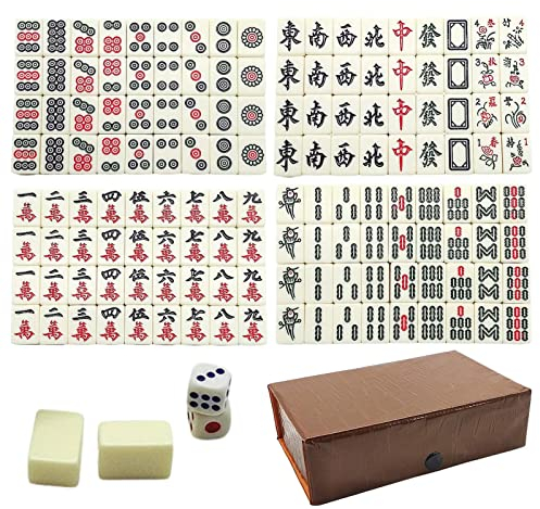 MODGAL Jeu Mahjong Chinois | Mahjong Couleur Beige - Jeu Mah Jong Version Chinoise Traditionnelle pour la Maison ou Le Voyage Famille Jeu fête Amis Rassemblement