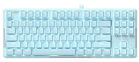 FIRSTBLOOD ONLY GAME. Tastiera meccanica blu a 87 tasti DKM160 - Tastiera da gioco sostituibile a caldo con interruttori Clicky Blue, 22 modalità di retroilluminazione bianca, cover magnetica