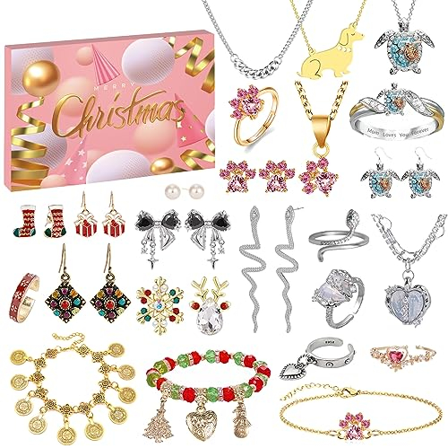 Schmuck adventskalender 2023, Venares Adventskalender Schmuck Mädchen 24 tolle Weihnachtskalender Mädchen, Adventskalender mit Schmuck drin für Damen Mädchen